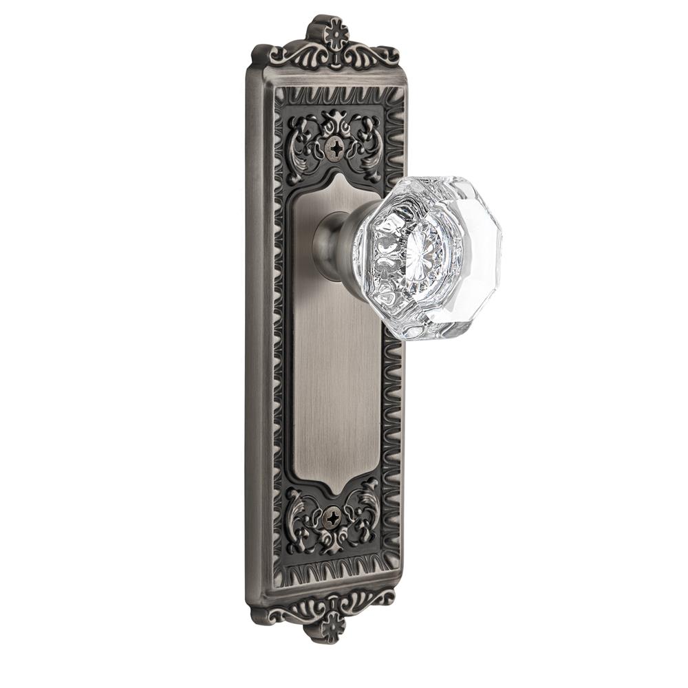 Grandeur by Nostalgic Warehouse WINCHM Privacy Knob - Windsor Plate with Chambord Crystal Knob in Antique Pewter
